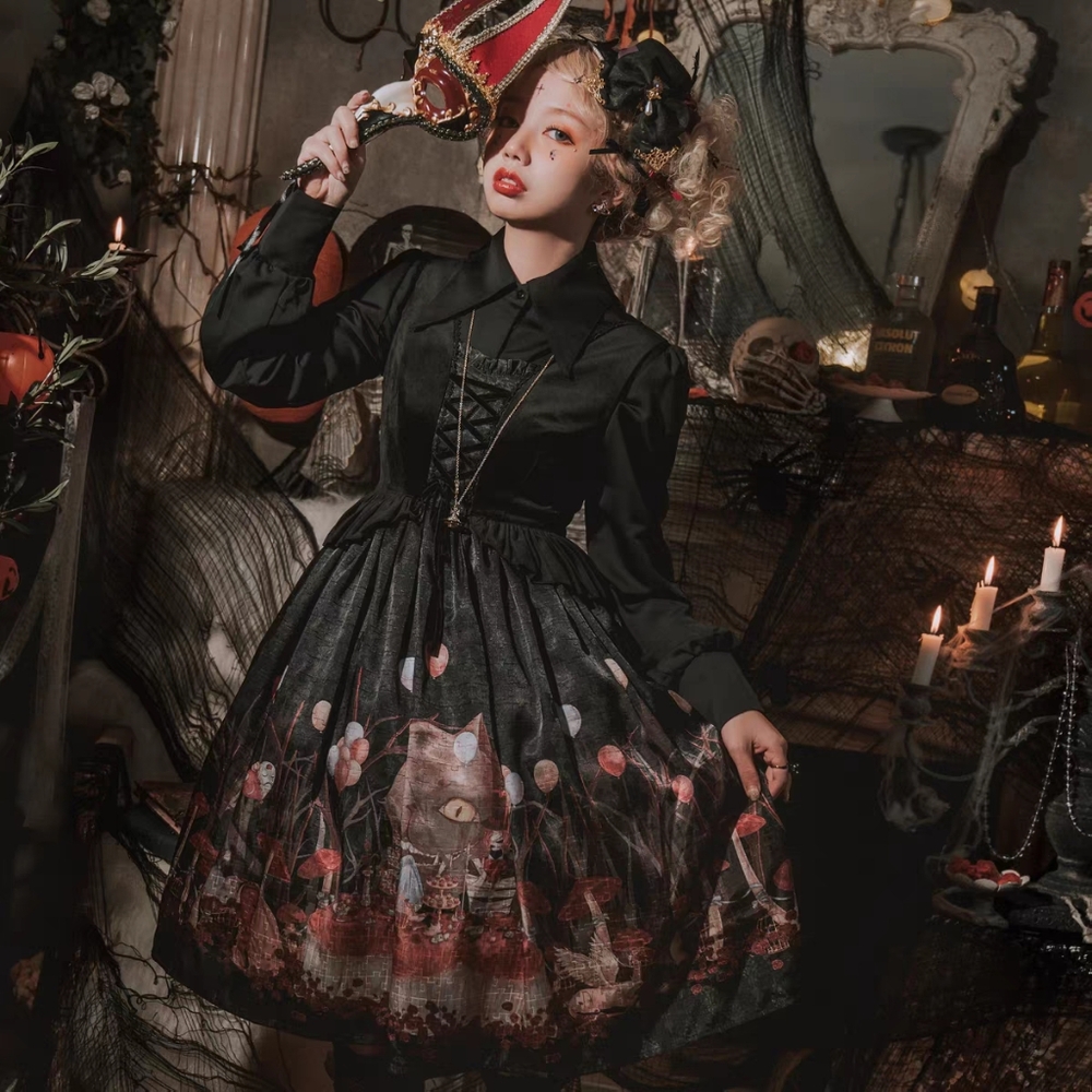 Alice Fairy Tale Print JSK Lolita Vintage Jumpdress Midi